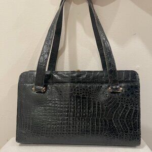 Vintage Black Crocodile Shoulder Bag Made in Singapore c1960s